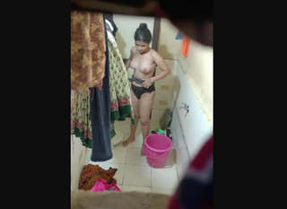 Beautiful young girl nude in bathroom